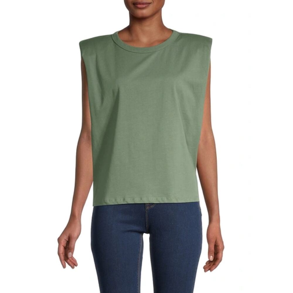New Endless Rose  Padded Shoulder T-Shirt in Green Women's Size M